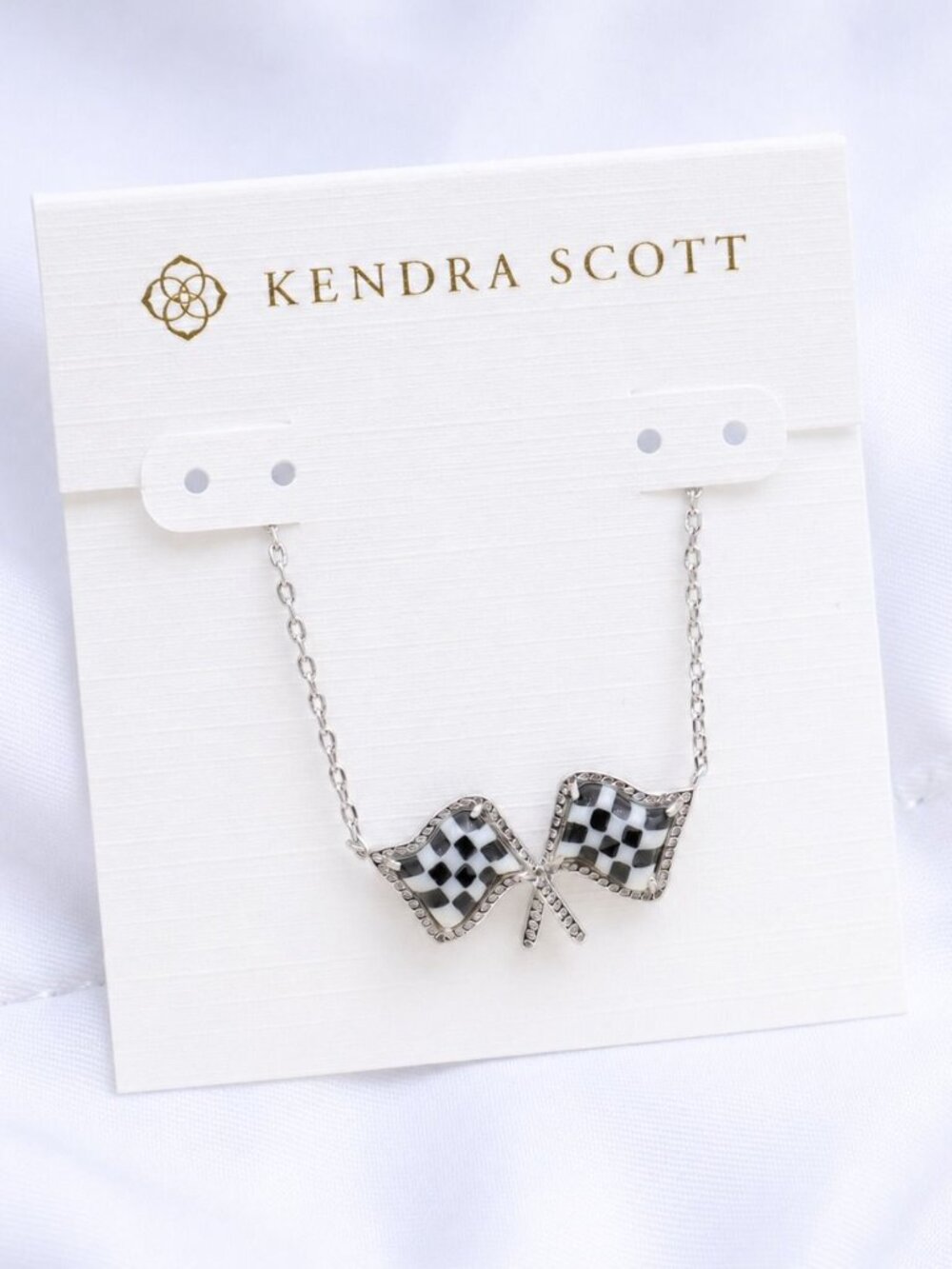 Kendra Scott Checkered Flag Silver Pendant Necklace